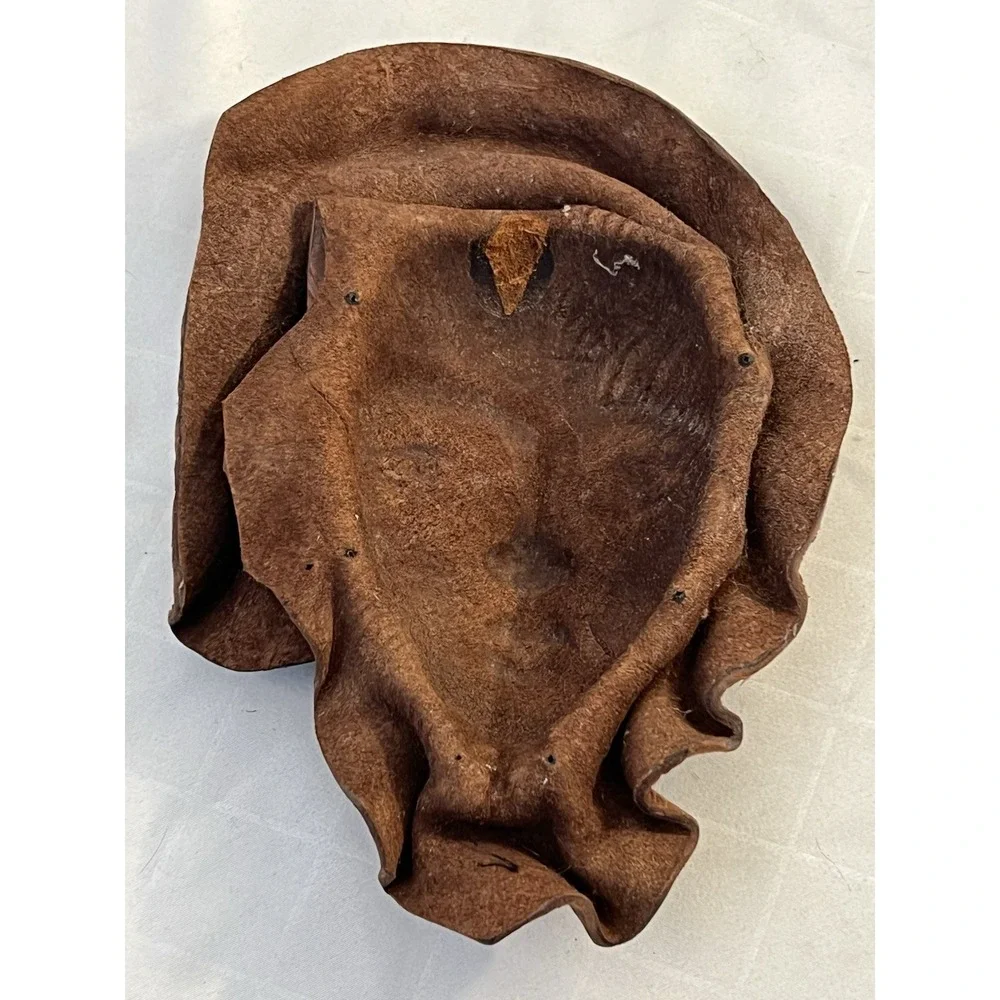 Face Mask Molded Sculpture Handmade Wall Hanging Decor VTG Genuine Leather 9 X 6